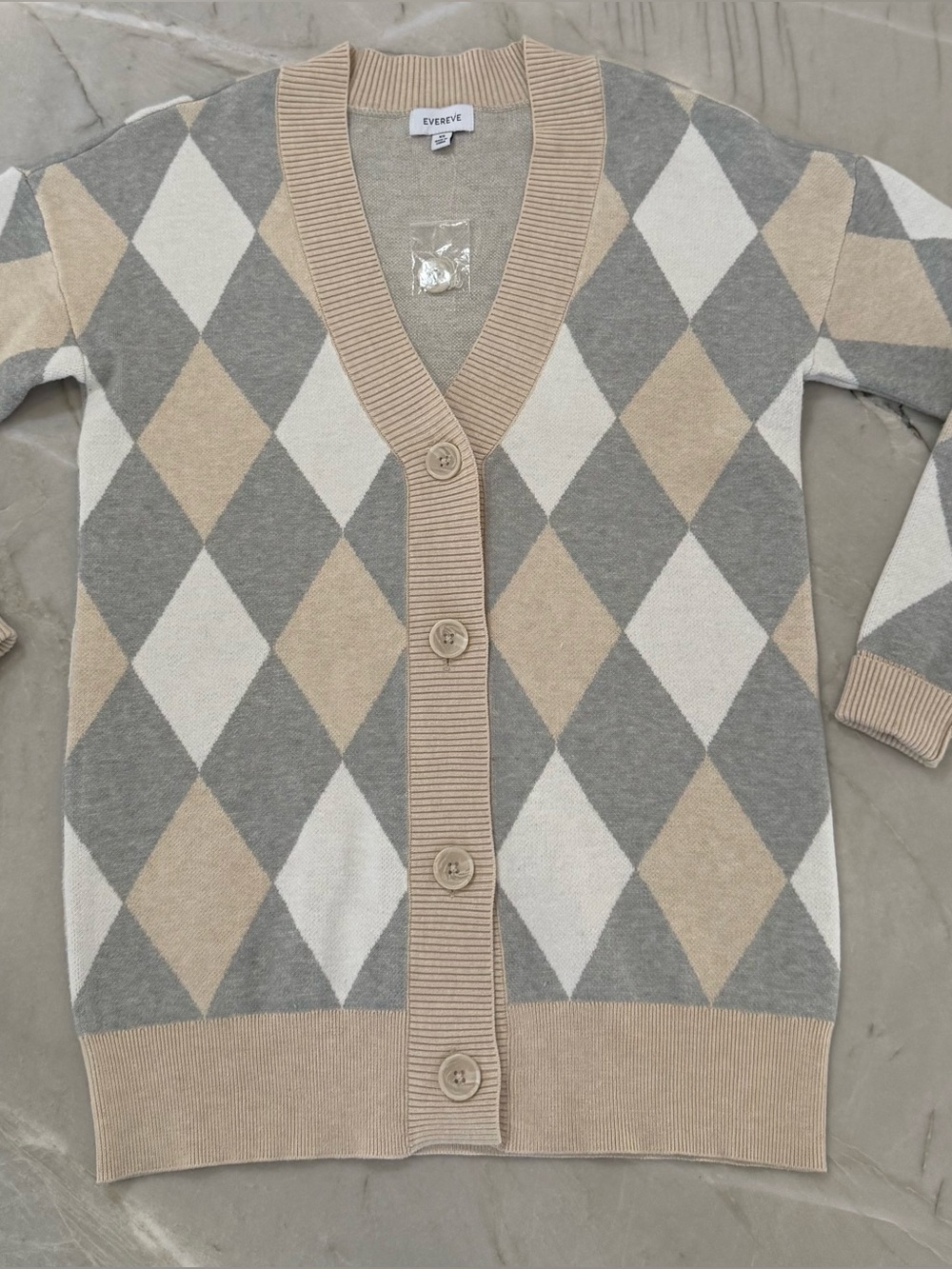 Evereve Argyle Pippa Cardigan Women’s XS NWOT Tan Gray‎ Cream Long Sleeve Knit